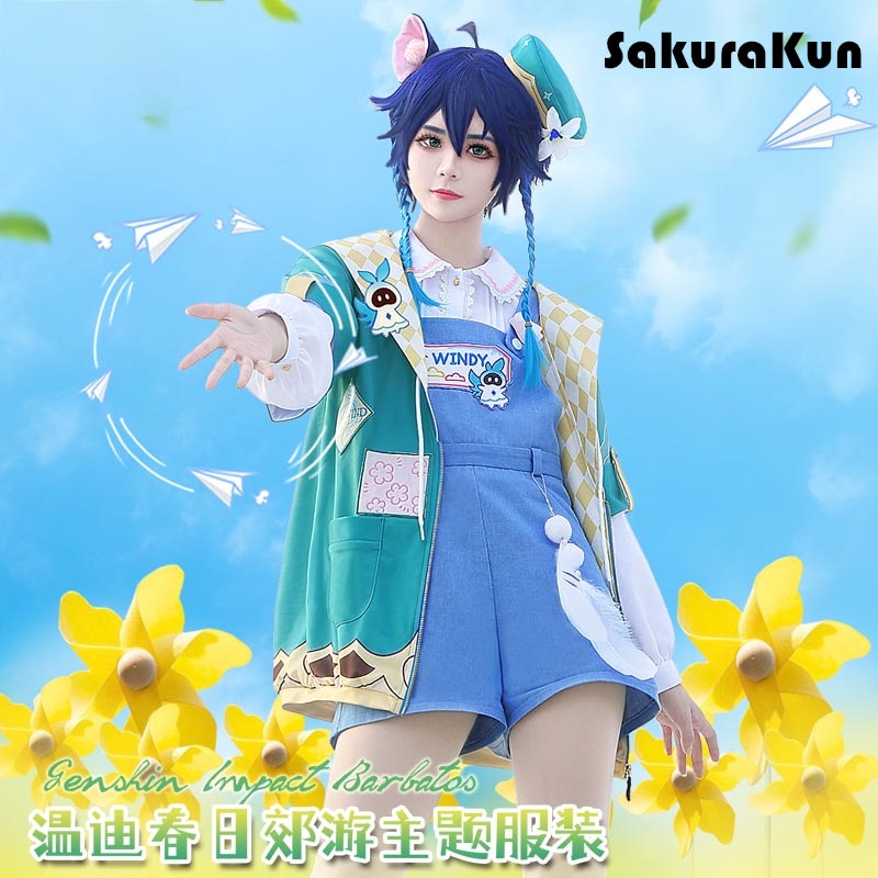 Venti Cosplay Costume Game Genshin Impact Suit Spring Outing Sweet Lovely Uniform Activity Party Role Play Clothing Cos Full Set